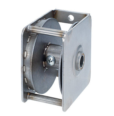 Heavy-duty Stainless Steel Internal Halyard Flagpole Winch showing the exposed ratcheting gear and drum.