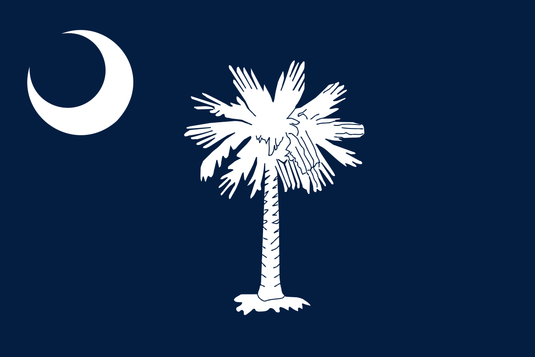 South Carolina state flag featuring a white palmetto tree and crescent on a deep blue background, symbolizing strength and resilience.