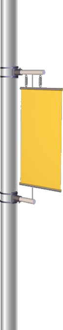 Illustration of the silver StreetView Action Spring-Loaded Banner System attached to a pole, holding a plain yellow banner.