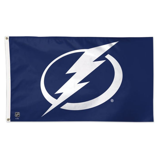 A blue flag with the Tampa Bay Lightning NHL team logo, featuring a white lightning bolt symbol.