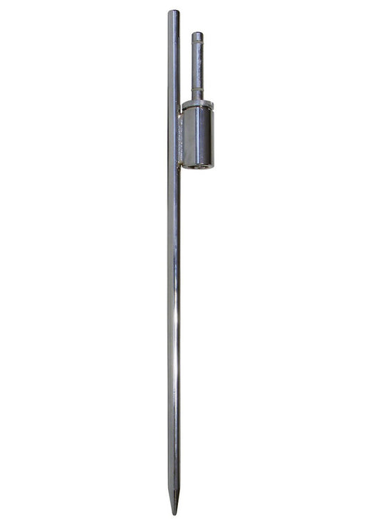 A silver teardrop feather flagpole in-ground mount.