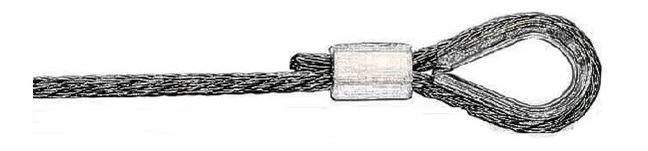 Load image into Gallery viewer, Illustration of a metal Thimble holding a tightly looped end of a braided flagpole cable halyard.
