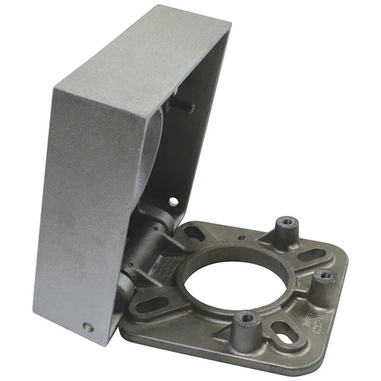 A metal tilting shoe base foundation designed to be circumferentially welded to a flagpole for stability and ease of tilting.