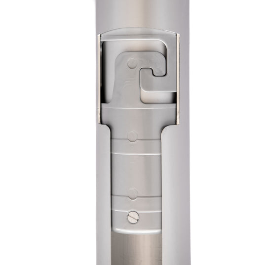 Cutaway view of the Titan Telescoping Flagpole Kits internal locking sleeve mechanism and pole sections.