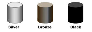 Color reference chart for the Titan telescoping flagpole top cap set, showing three options: Silver, Light Bronze, and Black/Bronze.