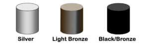 Color reference chart for the Titan telescoping flagpole top cap set, showing three options: Silver, Light Bronze, and Black/Bronze.