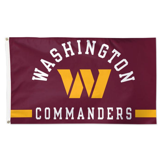 Deluxe Washington Commanders 3x5 NFL flag. The flag has a deep maroon field with the team's gold and white logo, featuring a large 