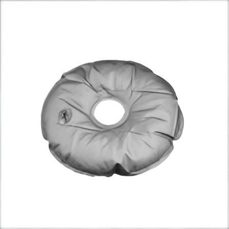 Load image into Gallery viewer, Inflated water weight bag for a flagpole stand, shaped like a silver gray vinyl donut, showing the central hole for the pole and the air valve.
