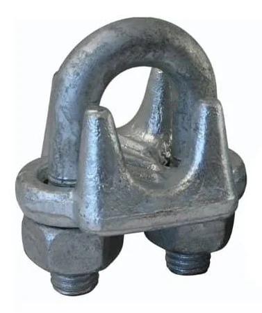 Load image into Gallery viewer, Single heavy-duty wire rope cable clamp (U-bolt style) made of rough galvanized metal, showing the threaded ends secured by two hexagonal nuts.
