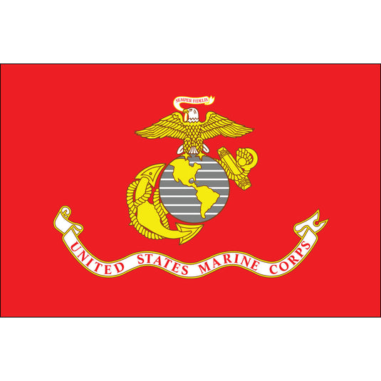 3'x5' Poly-Max™ U.S. Marine Corps Flag – red background with Marine Corps emblem and “United States Marine Corps” banner.