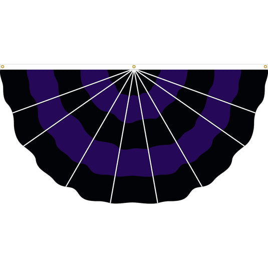 3'x6' Nylon Mourning Fan Civilian Flag – alternating black and purple pleated fan design with three brass grommets.