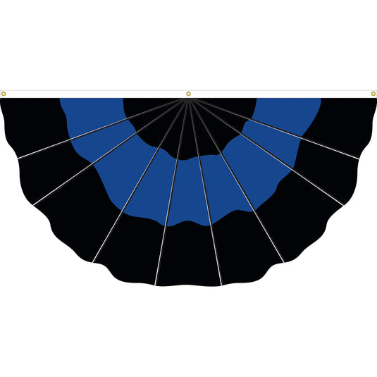 3'x6' Nylon Thin Blue Line Fan Civilian Flag – alternating black and blue pleated fan design with three brass grommets.