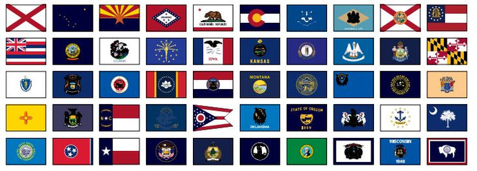 Complete 50 State Indoor / Parade Nylon Flag Set w/ Pole Hem