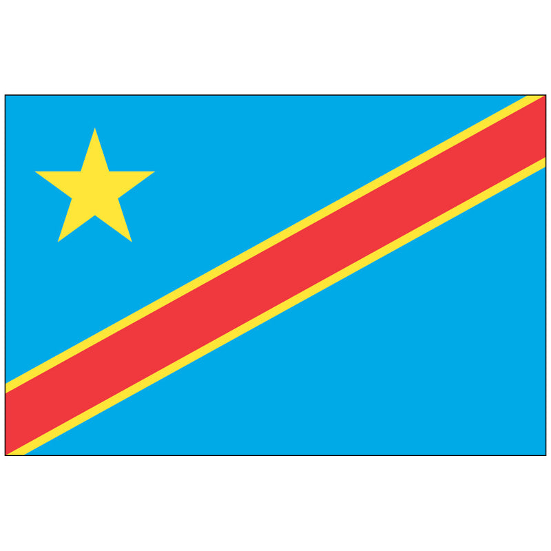 Load image into Gallery viewer, Flag of the Democratic Republic of Congo made of nylon, featuring a light blue field with a red diagonal stripe outlined in yellow, and a large yellow star in the upper hoist corner.
