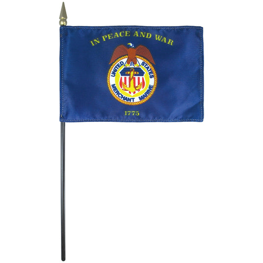 4"x6" Mounted E-Gloss Merchant Marine Stick Flag
