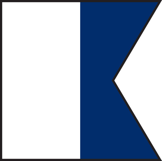 A-Alfa International Code of Signals flag, size 3 measuring 2 feet by 2 feet, featuring a white field with a blue swallowtail design.