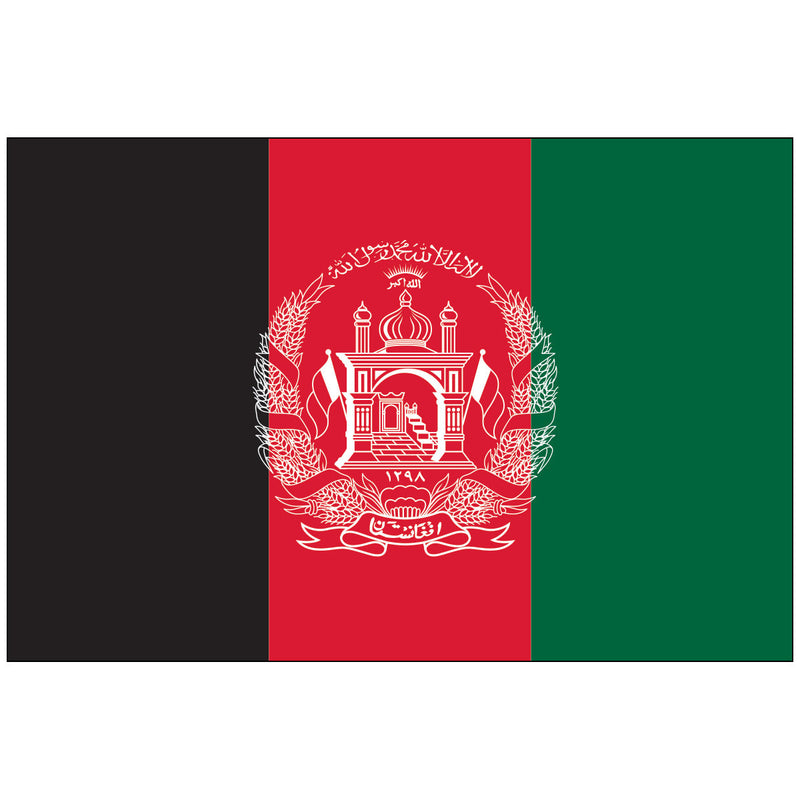 Load image into Gallery viewer, ChatGPT said:

Flag of Afghanistan featuring vertical black, red, and green stripes with a white national emblem centered on the red stripe, made of durable nylon fabric.
