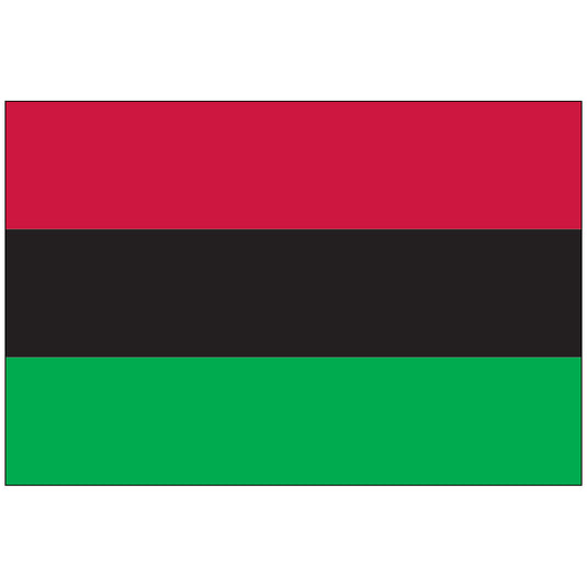 Afro-American flag with horizontal red, black, and green stripes, made of durable nylon fabric.