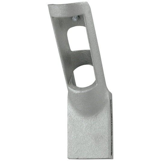 Cast aluminum flagpole bracket with dual openings, designed for electric way mounting applications.