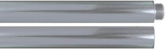 Silver anodized aluminum marching band pole with threaded ornament adapter, designed for parade or presentation use.