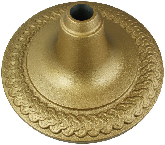 Load image into Gallery viewer, Gold-finished decorative indoor flagpole floor stand with embossed rope-style border detailing and a tapered center mount.
