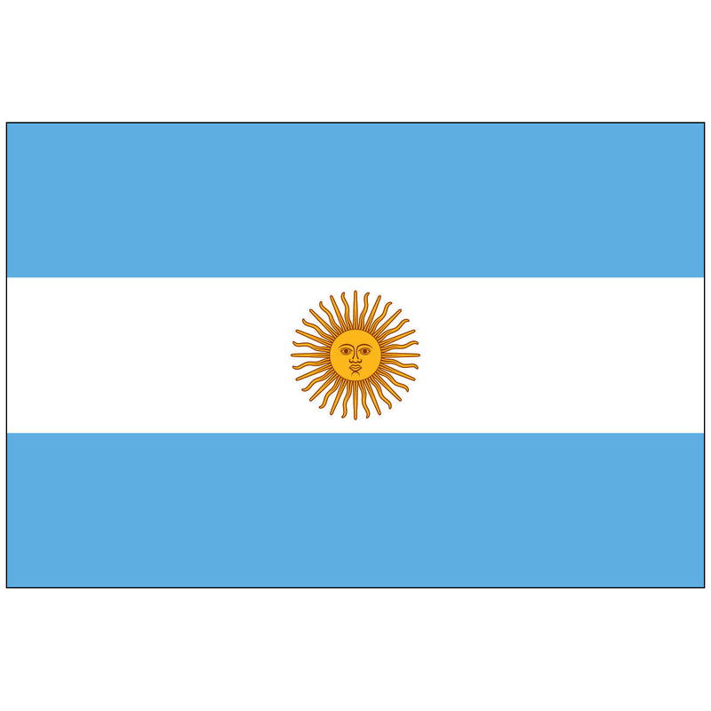 Load image into Gallery viewer, The official ceremonial flag of Argentina, featuring the Sun of May emblem centered on a field of light blue and white horizontal stripes.

