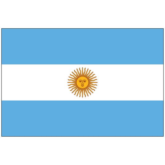 The official ceremonial flag of Argentina, featuring the Sun of May emblem centered on a field of light blue and white horizontal stripes.