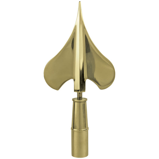 The Army Spear ornament with ferrule for indoor oak poles, shown in a polished gold finish with its threaded screw exposed.