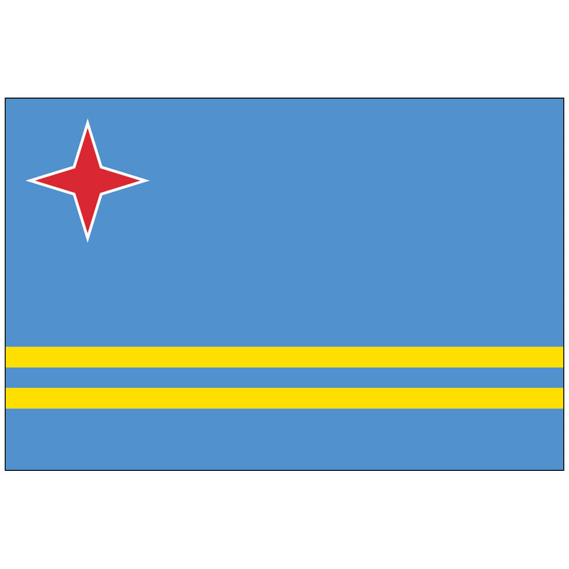 Load image into Gallery viewer, The national flag of Aruba, featuring a light blue field with two yellow horizontal stripes and a red, four-pointed star in the canton.
