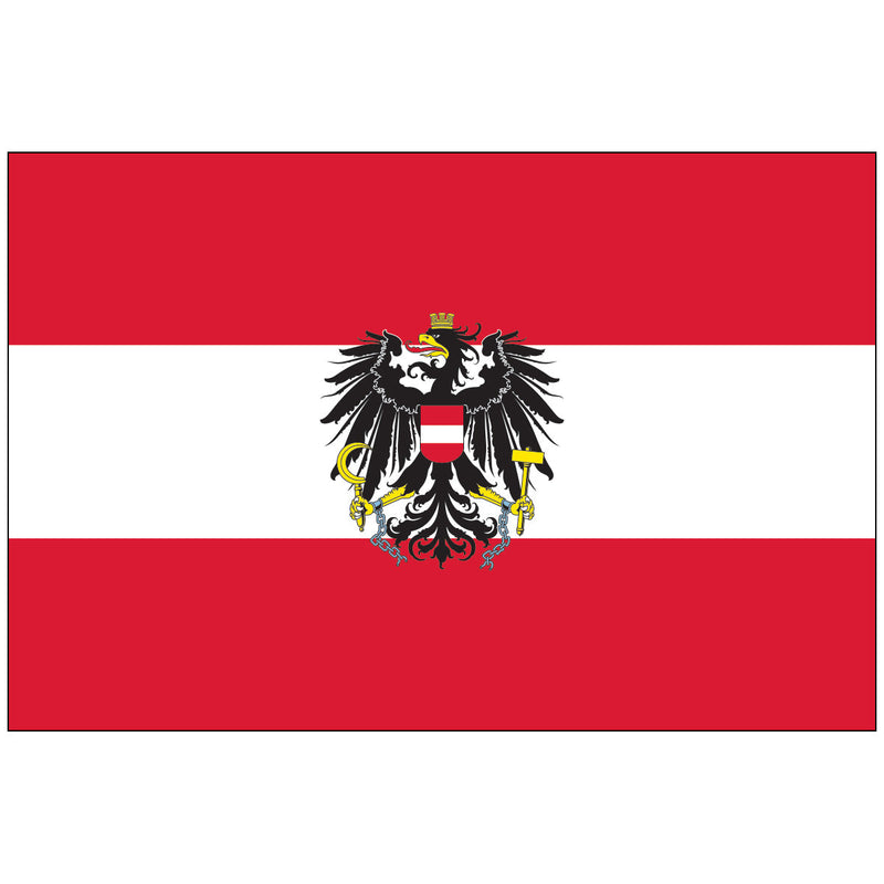 Load image into Gallery viewer, The state flag of Austria, featuring the Austrian coat of arms with its black eagle centered on the red and white stripes.
