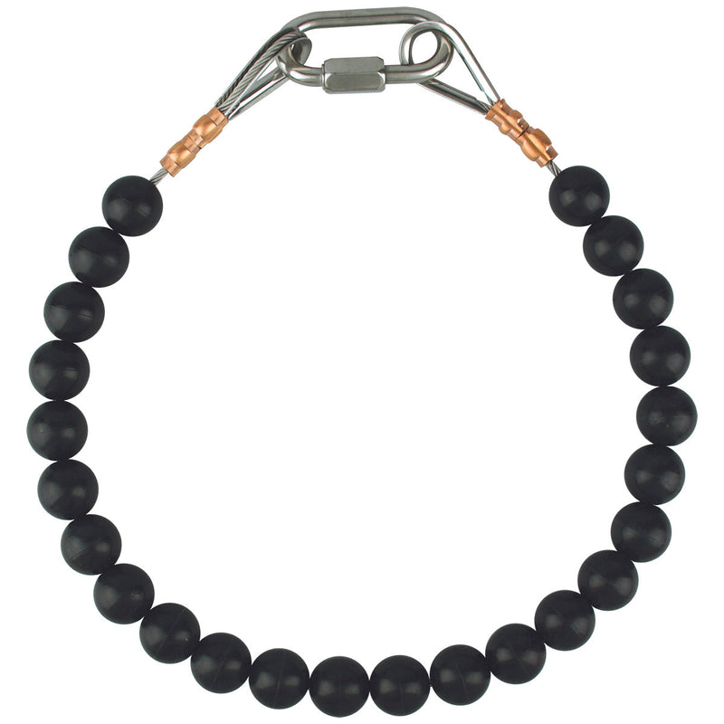 Load image into Gallery viewer, Black beaded flagpole retainer ring with strong polymer beads and metal fasteners, used to keep the flag close to the pole during windy conditions.
