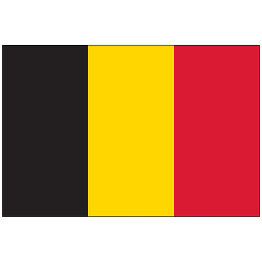 Nylon flag of Belgium featuring three vertical stripes in black, yellow, and red, symbolizing the nation’s strength, wealth, and courage.