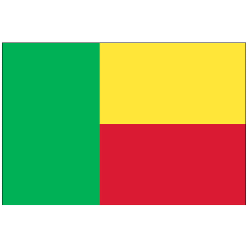 Load image into Gallery viewer, Nylon flag of Benin with a vertical green band on the hoist side and horizontal yellow and red stripes, symbolizing hope, wealth, and courage.
