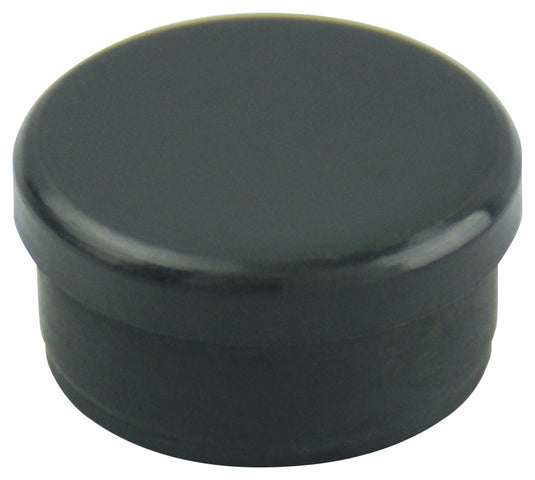 Black plastic bottom plug with a smooth, rounded top, designed to seal the base of a flagpole or tubing for protection and stability.