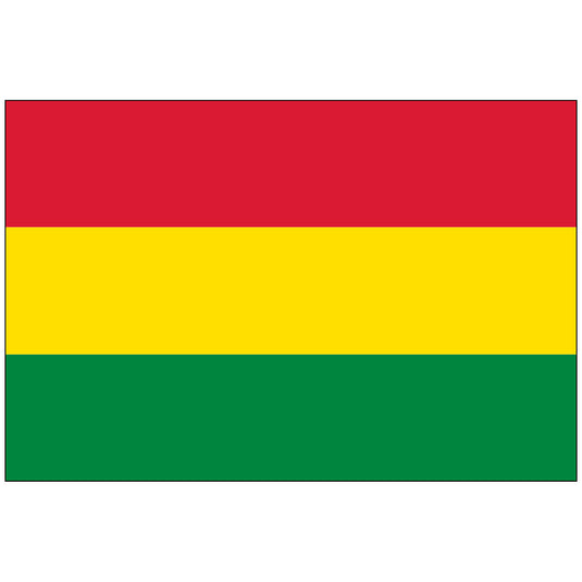 Horizontal tricolor flag of Bolivia with red, yellow, and green stripes and no emblem, representing the national civil variant.