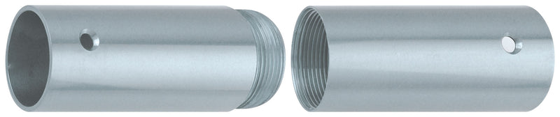 Load image into Gallery viewer, Close-up of silver metal screw joint set for wooden flagpoles, featuring threaded male and female connectors with matching alignment holes and smooth satin finish.
