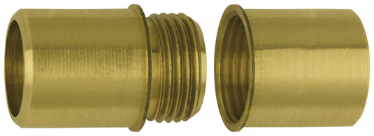 Set of precision-machined brass screw joints with interlocking male and female threads, designed for secure connection of flagpole or sectional rod components with a polished finish.