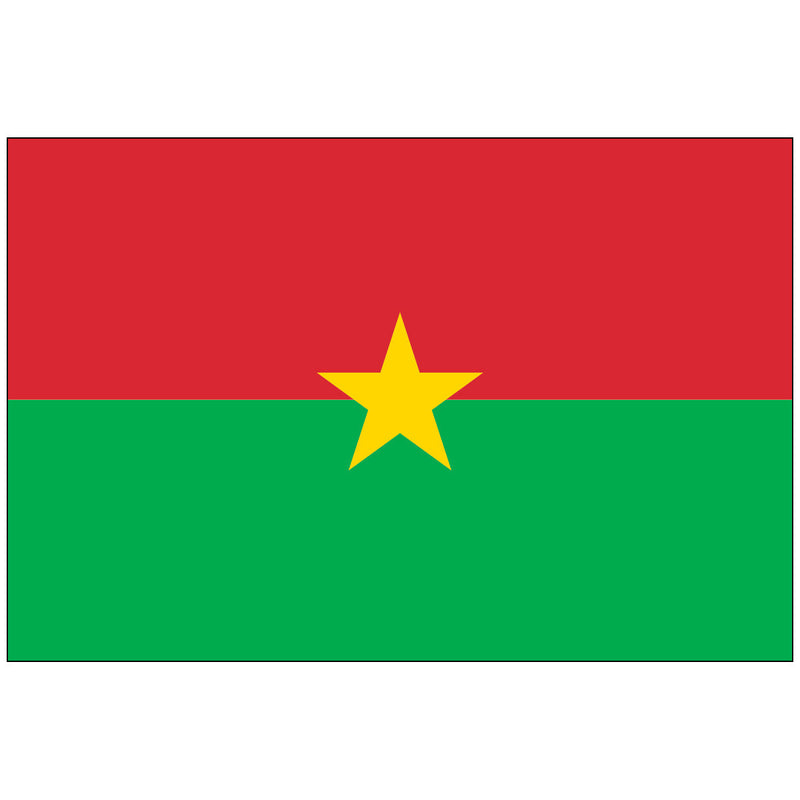 Load image into Gallery viewer, Flag of Burkina Faso made of nylon, featuring two horizontal bands of red over green, with a centered yellow five-pointed star.
