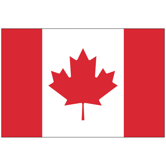 National flag of Canada, featuring a red vertical stripe on the hoist and fly sides separated by a white square field with a large centered red 11-pointed maple leaf.