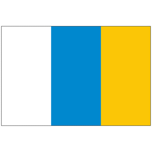 Flag of the Canary Islands made of nylon, a vertical tricolor of white, blue, and yellow stripes.
