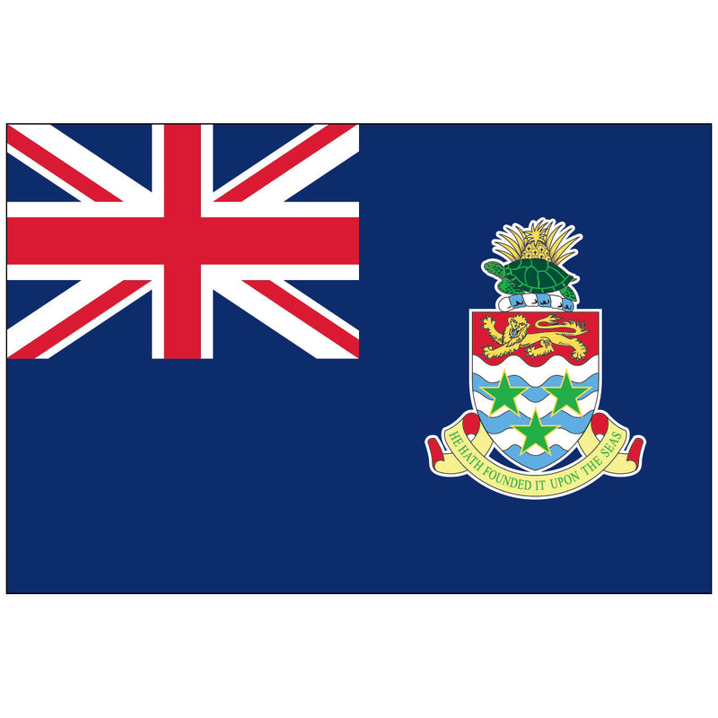 Load image into Gallery viewer, Flag of the Cayman Islands Blue Ensign made of nylon, featuring a dark blue field, the Union Jack in the canton, and the national coat of arms in the fly.
