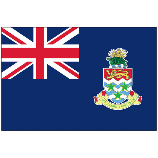 Flag of the Cayman Islands Blue Ensign made of nylon, featuring a dark blue field, the Union Jack in the canton, and the national coat of arms in the fly.