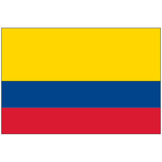 Nylon flag of Colombia featuring three horizontal stripes: a large yellow band on top, a blue middle band, and a red bottom band, symbolizing the nation's heritage and pride.