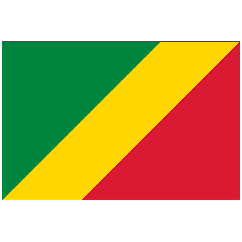 Load image into Gallery viewer, Flag of the Republic of Congo made of nylon, featuring a diagonal yellow band separating an upper green triangle (hoist) and a lower red triangle (fly).
