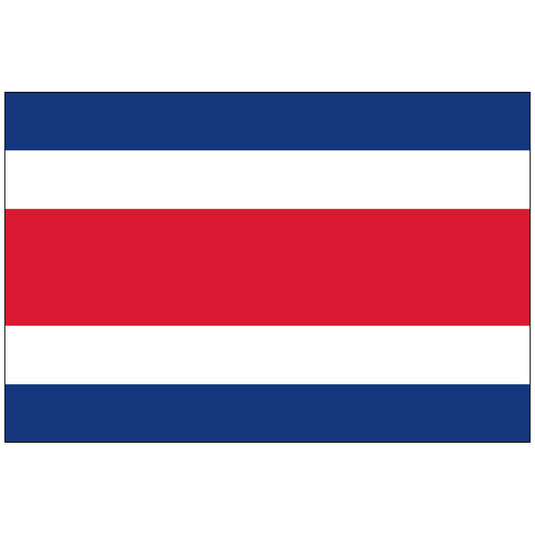 Civil flag of Costa Rica made of nylon, featuring five horizontal stripes of blue, white, red, white, and blue, without the national emblem in the center.