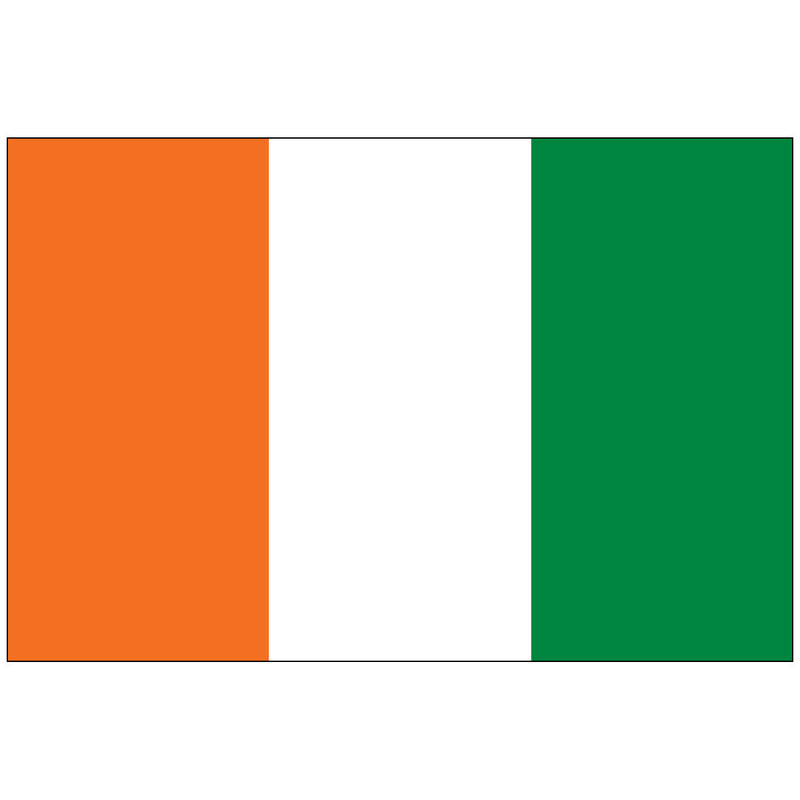 Load image into Gallery viewer, Flag of Cote d'Ivoire (Ivory Coast) made of nylon, a vertical tricolor of orange (hoist), white (center), and green (fly) stripes.
