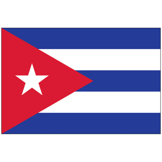 National flag of Cuba, featuring five alternating horizontal stripes of blue and white, with a red triangle at the hoist containing a single white five-pointed star.