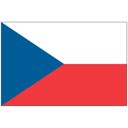 National flag of the Czech Republic, featuring a white horizontal stripe over red, with a blue wedge extending from the hoist to the center of the flag.