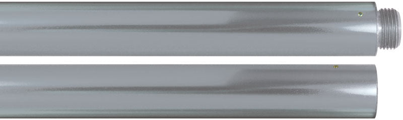 Load image into Gallery viewer, Deluxe aluminum indoor flagpole pole section in a silver/satin finish, shown disassembled with a threaded end for connecting to other pole sections and a finial.
