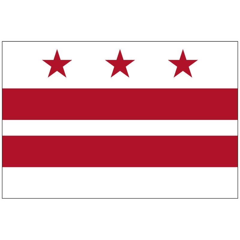 Load image into Gallery viewer, Official flag of the District of Columbia (Washington D.C.), featuring a white field with two horizontal red bars and three red five-pointed stars above the top bar.
